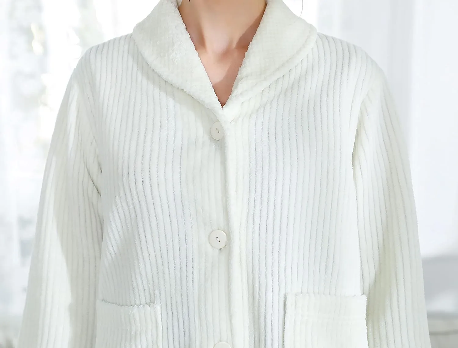 Loungees Women's Light Purple Drop Needle Coral Fleece Shawl Collar Button FrontBed Jacket