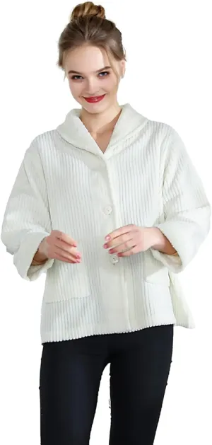 Loungees Women's Light Purple Drop Needle Coral Fleece Shawl Collar Button FrontBed Jacket