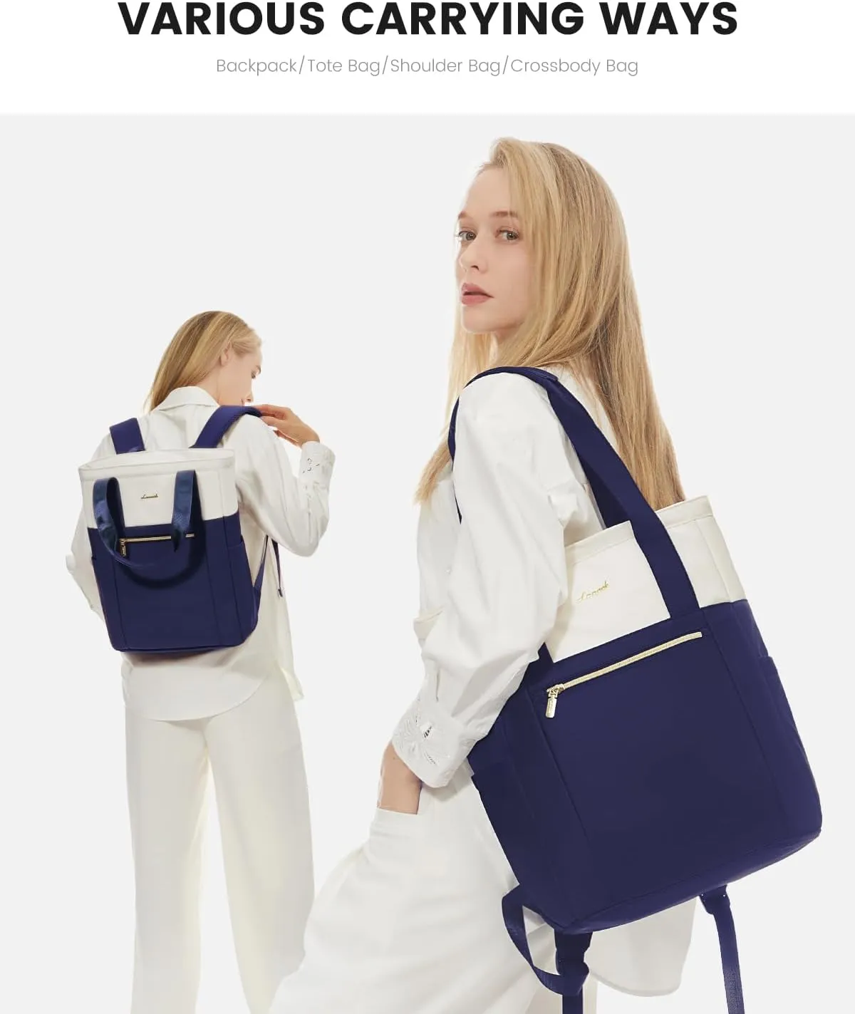 LOVEVOOK Laptop Backpack for Women, 15.6 Laptop Bag for Women Tote Bag Convertible, Lightweight Travel Backpack for College, Wide Open Work Backpack for Nurse Teacher Water-resistant Blue