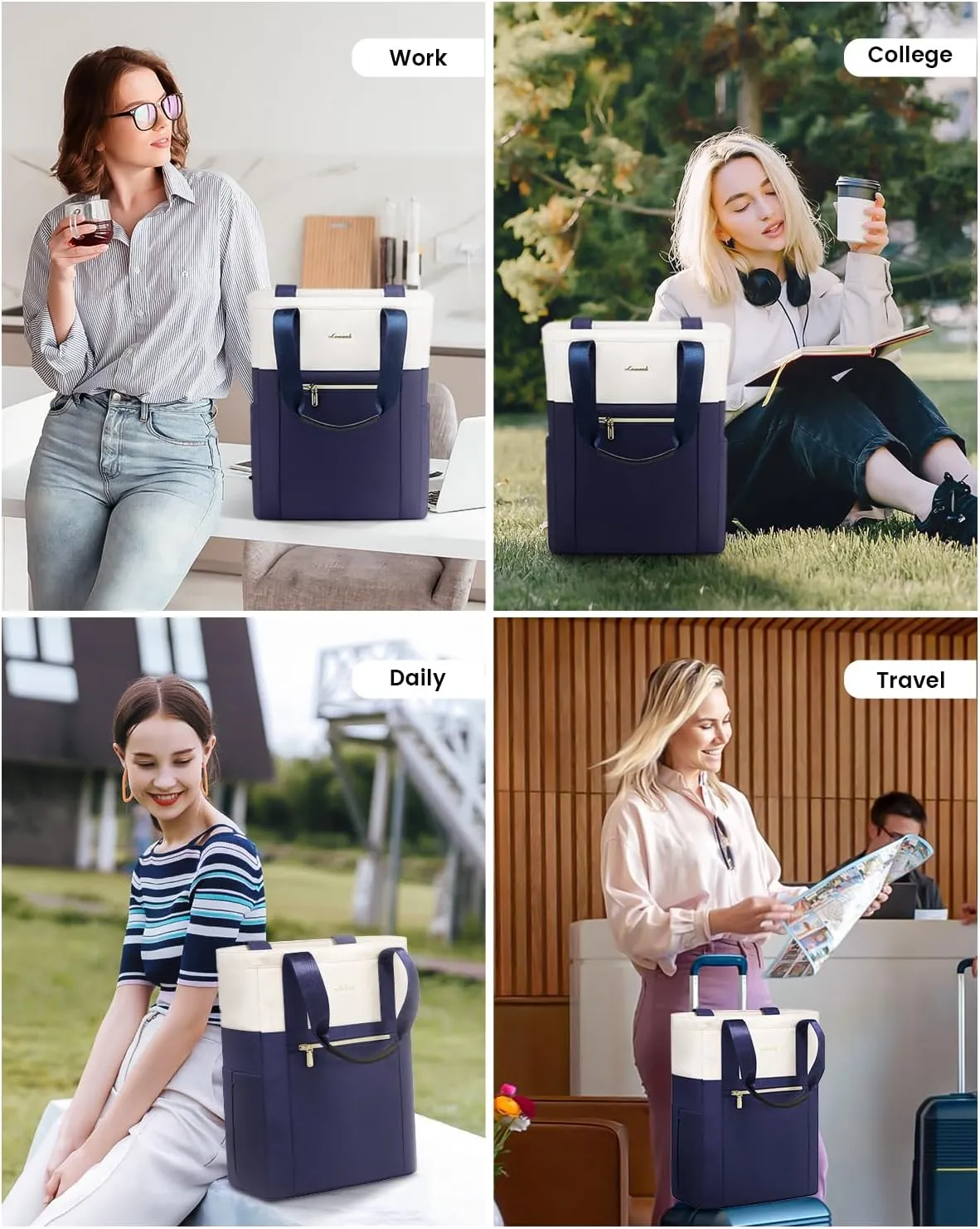 LOVEVOOK Laptop Backpack for Women, 15.6 Laptop Bag for Women Tote Bag Convertible, Lightweight Travel Backpack for College, Wide Open Work Backpack for Nurse Teacher Water-resistant Blue