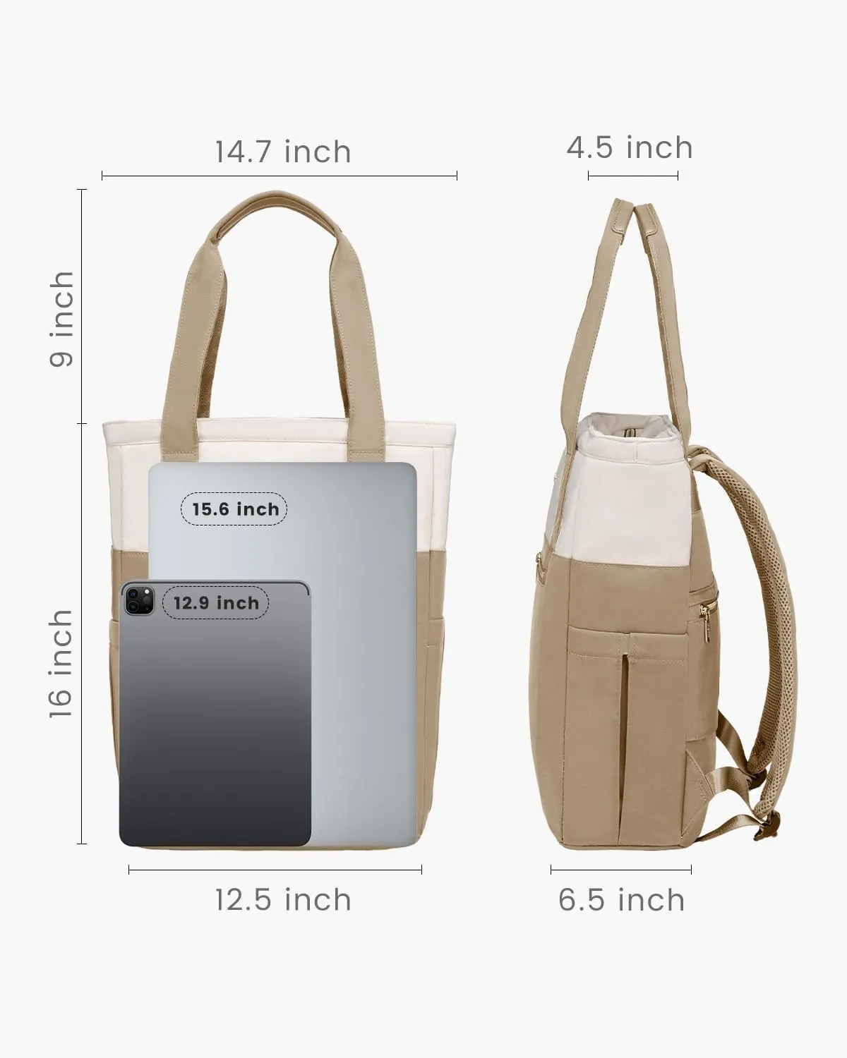 LOVEVOOK Laptop Backpack for Women, 15.6 Laptop Bag for Women Tote Bag Convertible, Lightweight Travel Backpack for College, Wide Open Work Backpack for Nurse Teacher Water-resistant Khaki