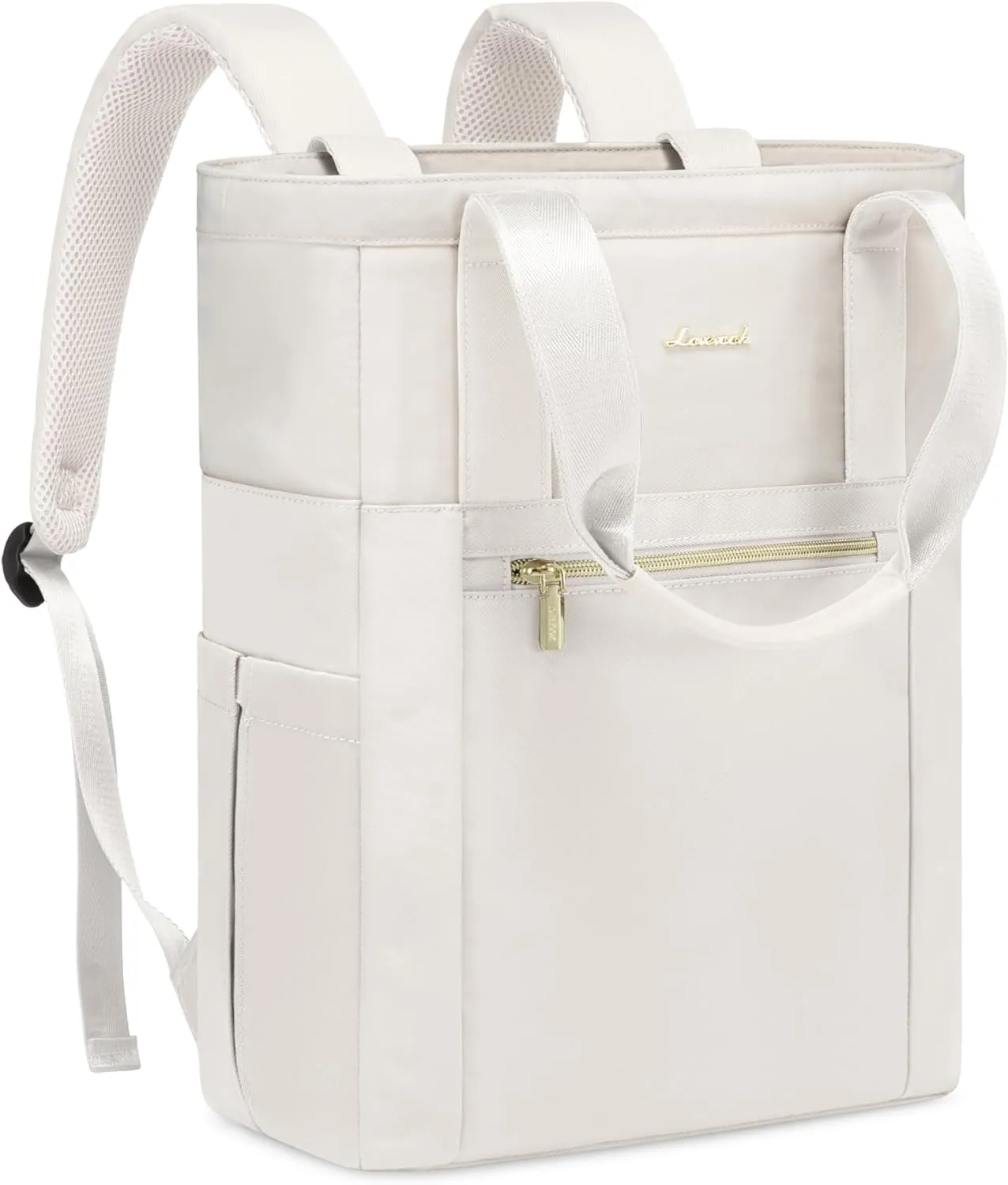 LOVEVOOK Laptop Backpack for Women, 15.6 Laptop Bag for Women Tote Bag Convertible, Lightweight Travel Backpack for College, Wide Open Work Backpack for Nurse Teacher Water-resistant White