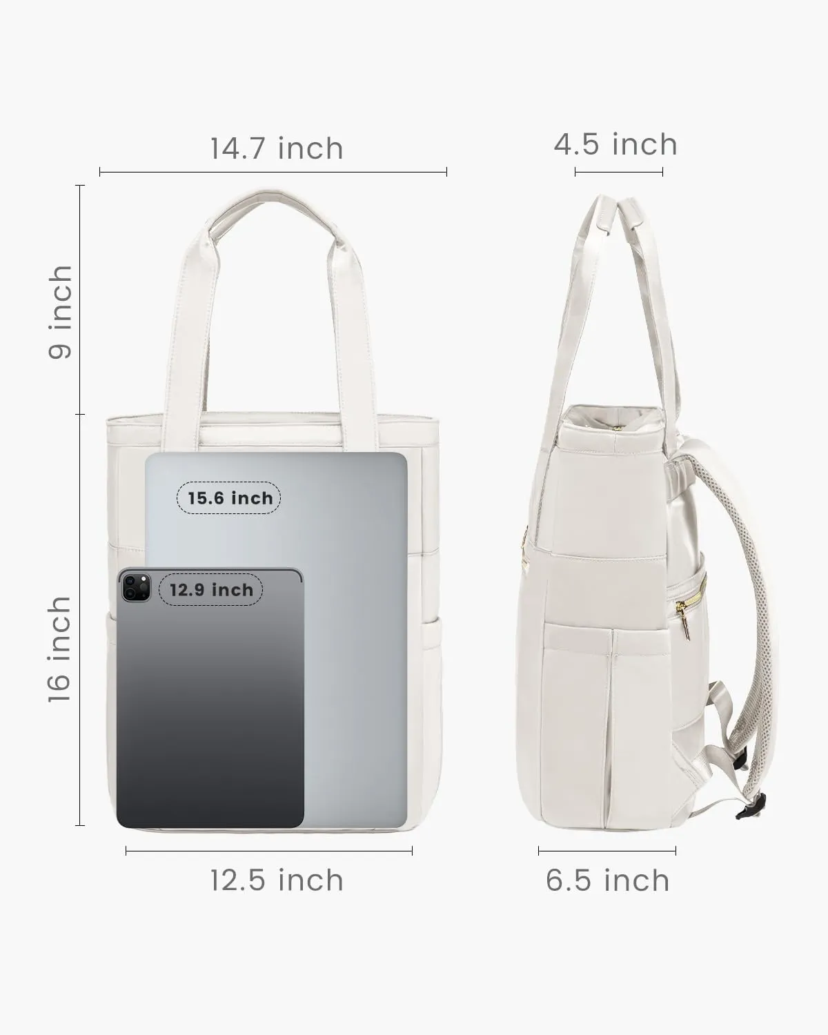 LOVEVOOK Laptop Backpack for Women, 15.6 Laptop Bag for Women Tote Bag Convertible, Lightweight Travel Backpack for College, Wide Open Work Backpack for Nurse Teacher Water-resistant White
