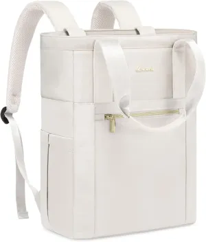 LOVEVOOK Laptop Backpack for Women, 15.6 Laptop Bag for Women Tote Bag Convertible, Lightweight Travel Backpack for College, Wide Open Work Backpack for Nurse Teacher Water-resistant White