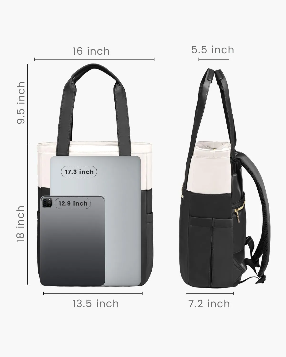 LOVEVOOK Laptop Backpack for Women, 17.3 Laptop Bag for Women Tote Bag Convertible, Lightweight Travel Backpack for College, Wide Open Work Backpack for Nurse Teacher Water-resistant Black