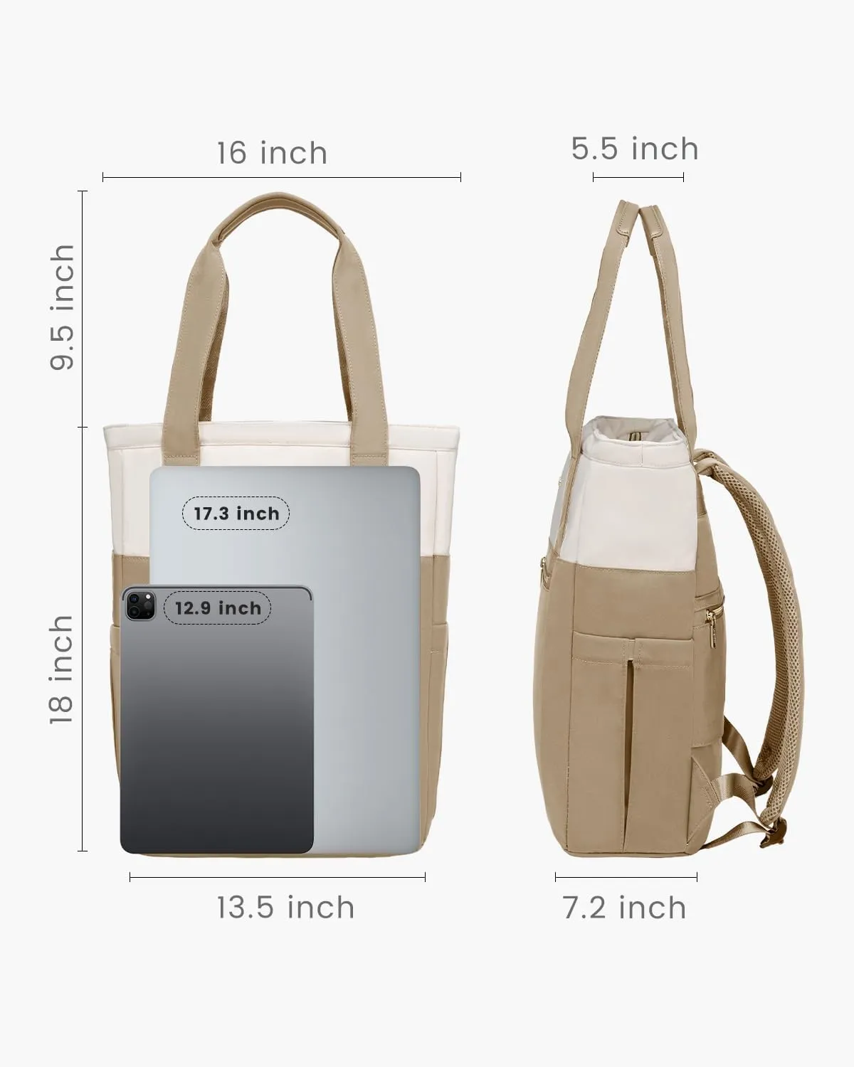 LOVEVOOK Laptop Backpack for Women, 17.3 Laptop Bag for Women Tote Bag Convertible, Lightweight Travel Backpack for College, Wide Open Work Backpack for Nurse Teacher Water-resistant Khaki