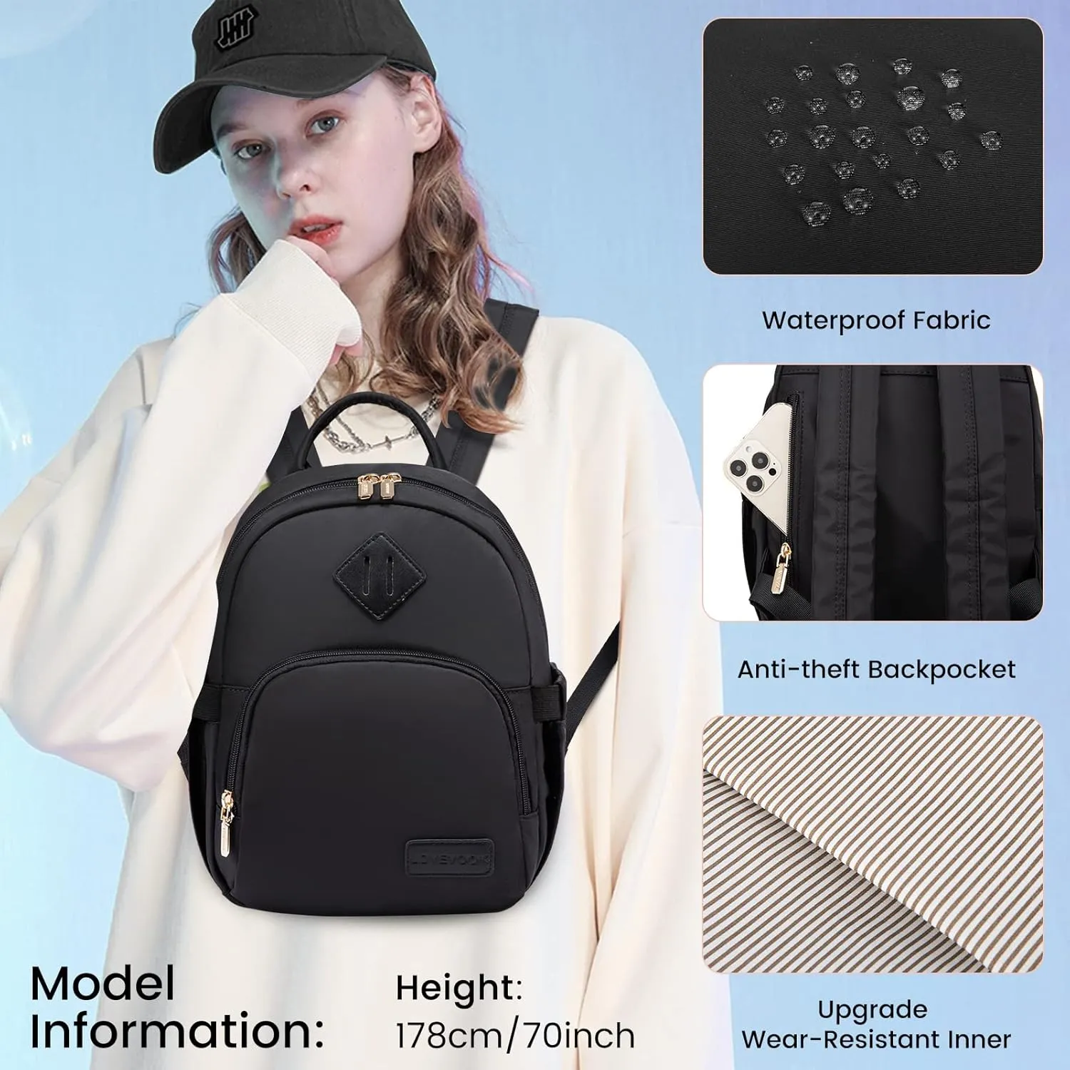 LOVEVOOK Mini Backpack for Women Light Weight Small Waterproof Backpack Purses Daily Backpack