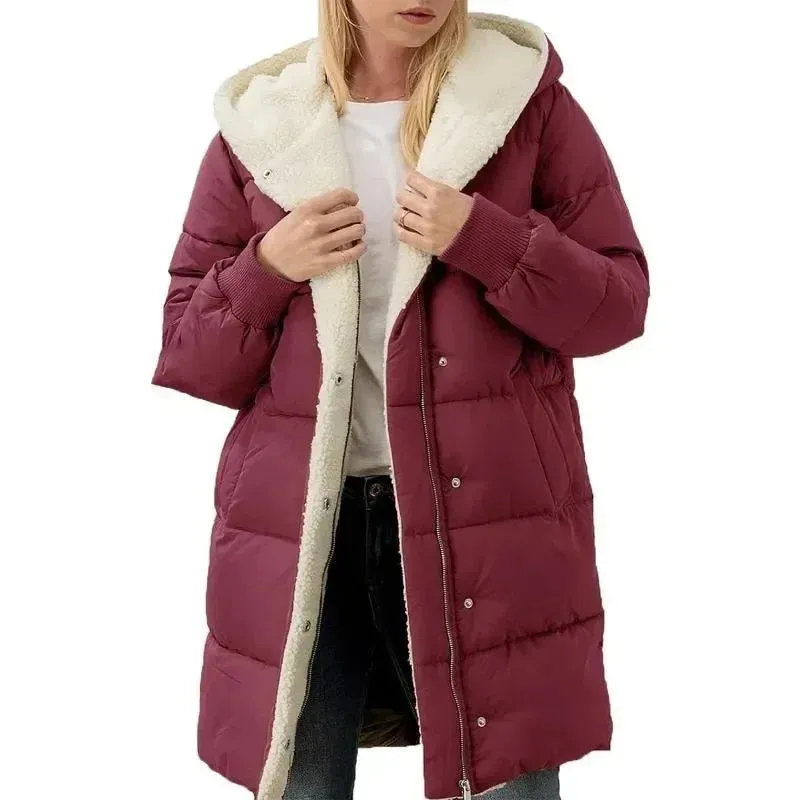 LVSANW Cotton-padded Long-sleeved Jackets Double-sided Velvet Fleece Parkas Women Winter Coats Hooded Slim-fit Cardigan Jacket Coats