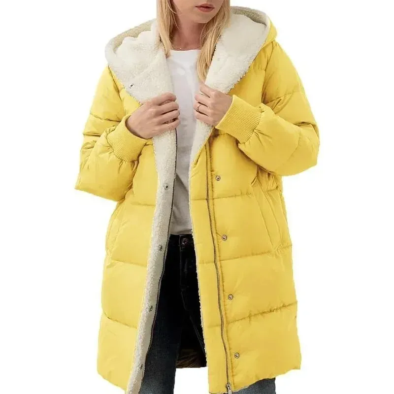 LVSANW Cotton-padded Long-sleeved Jackets Double-sided Velvet Fleece Parkas Women Winter Coats Hooded Slim-fit Cardigan Jacket Coats