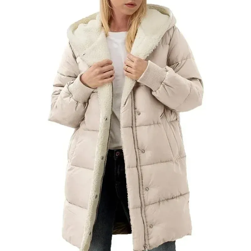LVSANW Cotton-padded Long-sleeved Jackets Double-sided Velvet Fleece Parkas Women Winter Coats Hooded Slim-fit Cardigan Jacket Coats