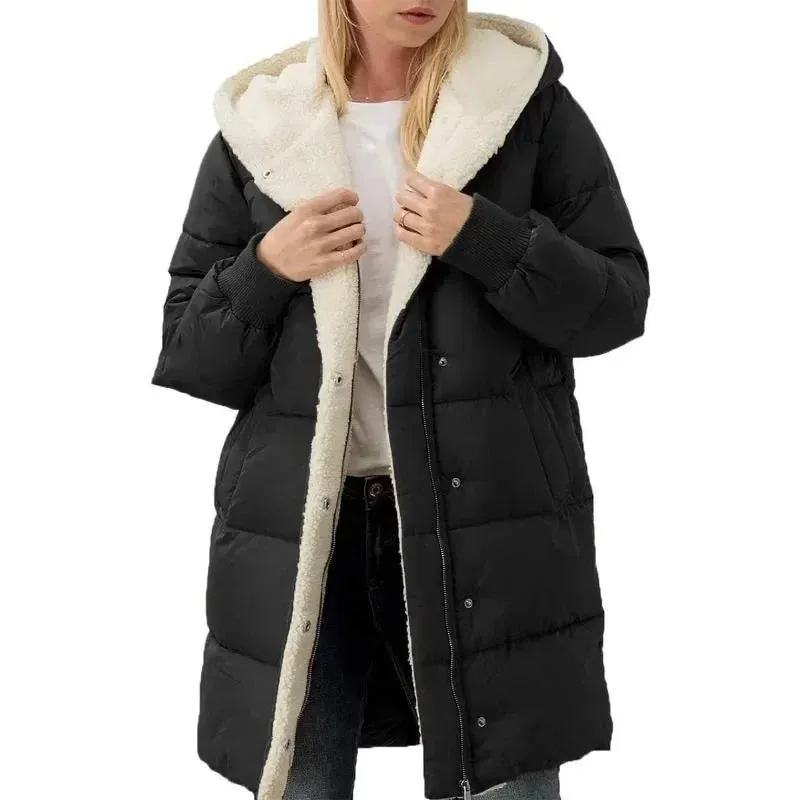 LVSANW Cotton-padded Long-sleeved Jackets Double-sided Velvet Fleece Parkas Women Winter Coats Hooded Slim-fit Cardigan Jacket Coats