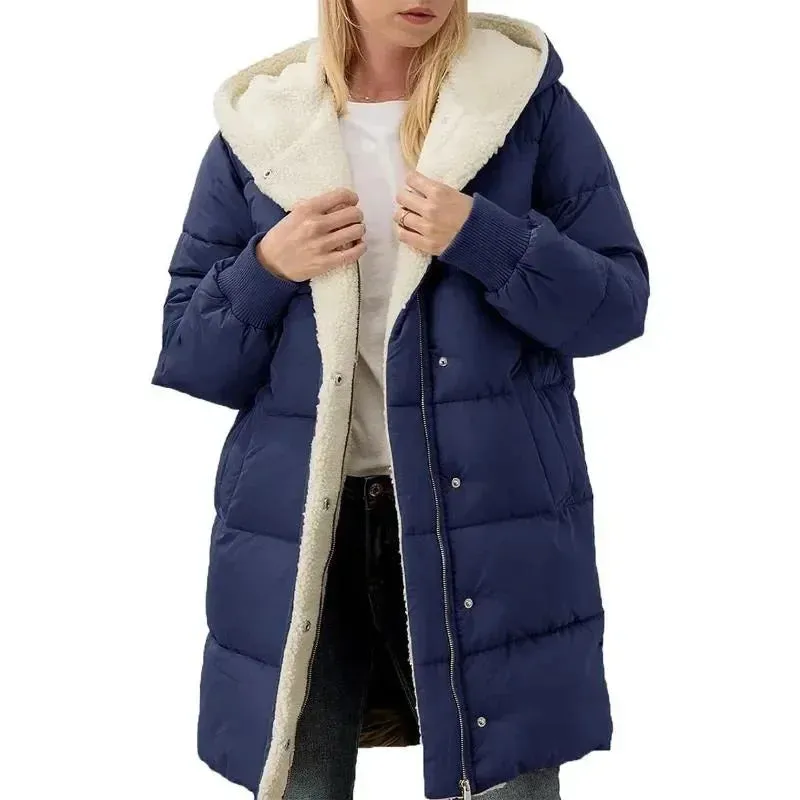 LVSANW Cotton-padded Long-sleeved Jackets Double-sided Velvet Fleece Parkas Women Winter Coats Hooded Slim-fit Cardigan Jacket Coats