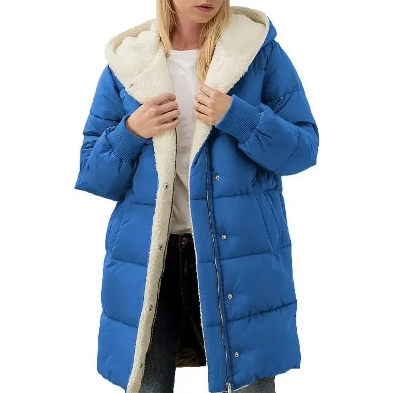 LVSANW Cotton-padded Long-sleeved Jackets Double-sided Velvet Fleece Parkas Women Winter Coats Hooded Slim-fit Cardigan Jacket Coats
