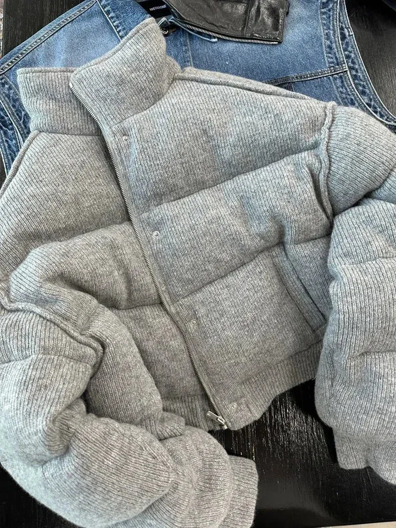 LVSANW GIDYQ Winter Grey Warm Parkas Women Y2k Streetwear Solid Thick Puffer Jacket Korean Loose Zipper Casual Cropped Down Coats New