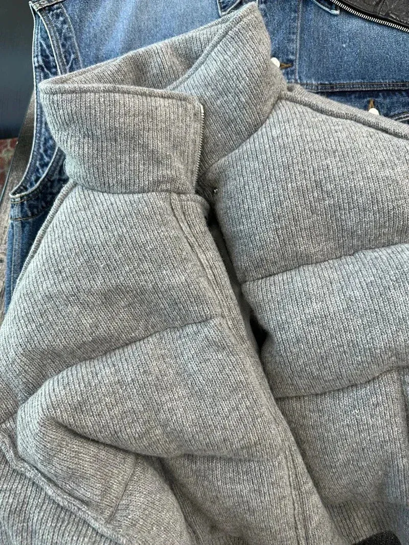 LVSANW GIDYQ Winter Grey Warm Parkas Women Y2k Streetwear Solid Thick Puffer Jacket Korean Loose Zipper Casual Cropped Down Coats New