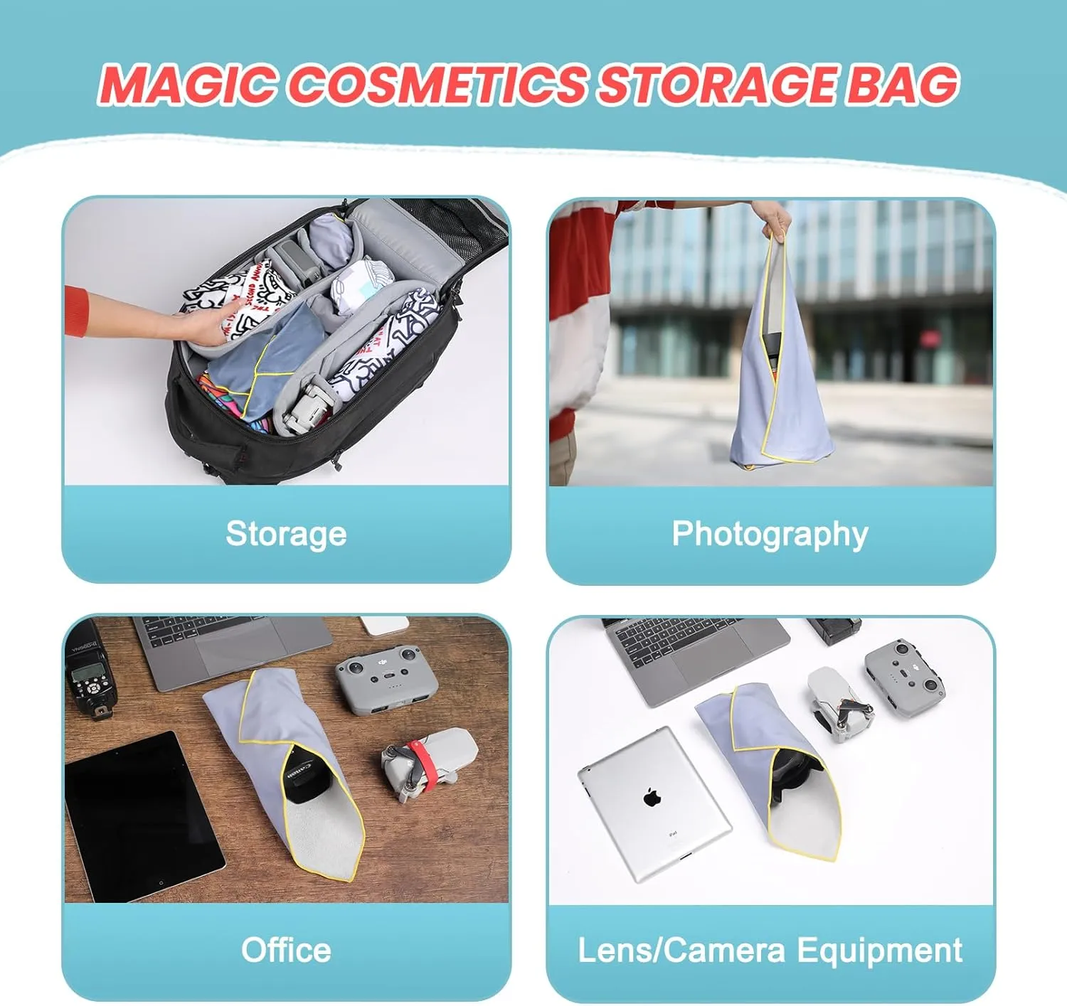 Magic Universal Storage Cloth, Self-Adhesive Makeup Bag, Portable Protective Cosmetic Pouch, Camera Lens Wrap, Stylish Travel Organizer for Beauty Essentials, Travel, Gifts & Daily Use
