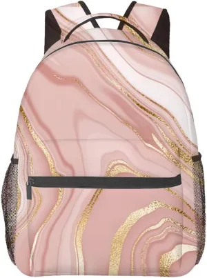 Marble Gold Backpack for Adults Kids, 16.2 * 5.9 in Laptop Bag, Waterproof Polyester Travel Work School Gym Backpacks, Teacher Nurse Doctor Casual Bookbag Office Business Gift Idea Decor