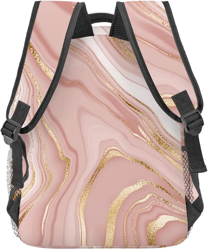 Marble Gold Backpack for Adults Kids, 16.2 * 5.9 in Laptop Bag, Waterproof Polyester Travel Work School Gym Backpacks, Teacher Nurse Doctor Casual Bookbag Office Business Gift Idea Decor