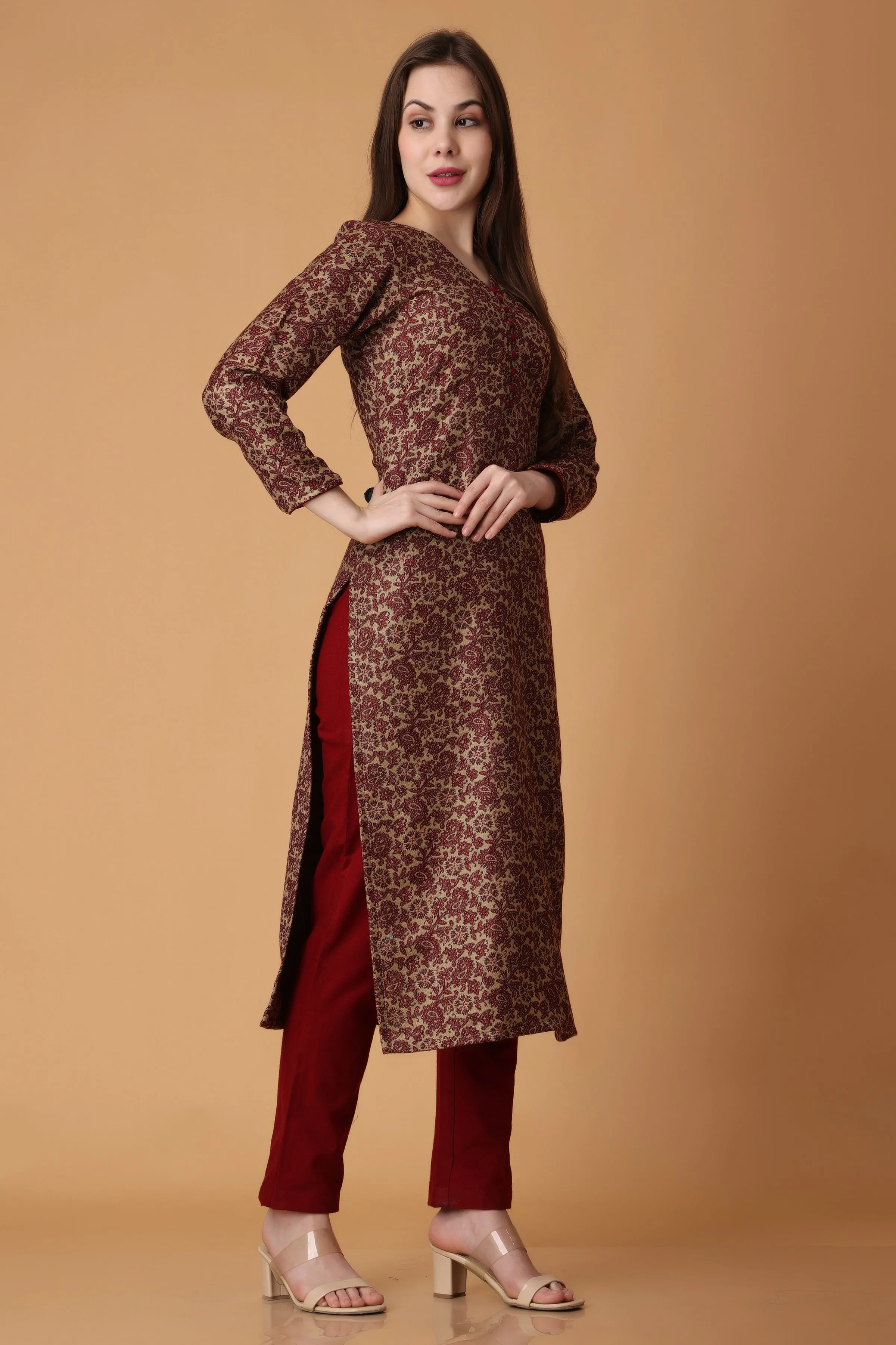 Maroon Delight Woollen Kurta Set