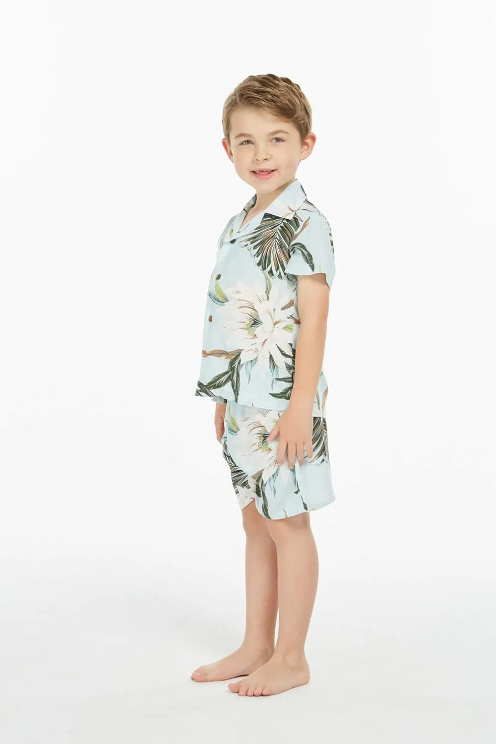 Matchable Family Hawaiian Luau Men Women Girl Boy Clothes in Wispy Cereus Light Blue
