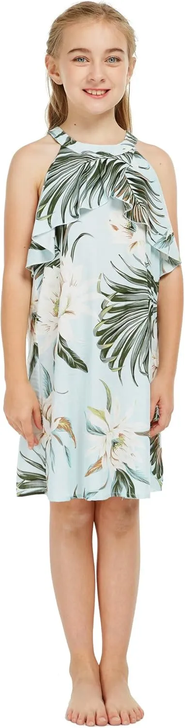Matchable Family Hawaiian Luau Men Women Girl Boy Clothes in Wispy Cereus Light Blue