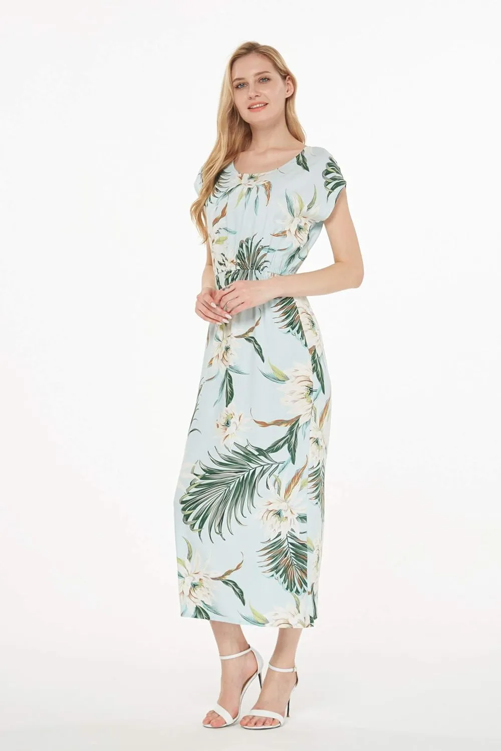 Matchable Family Hawaiian Luau Men Women Girl Boy Clothes in Wispy Cereus Light Blue