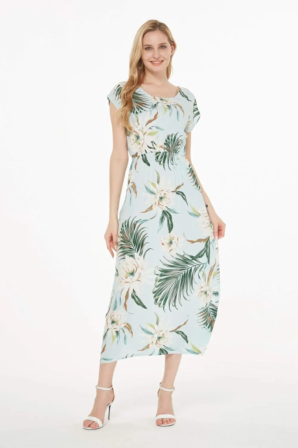 Matchable Family Hawaiian Luau Men Women Girl Boy Clothes in Wispy Cereus Light Blue