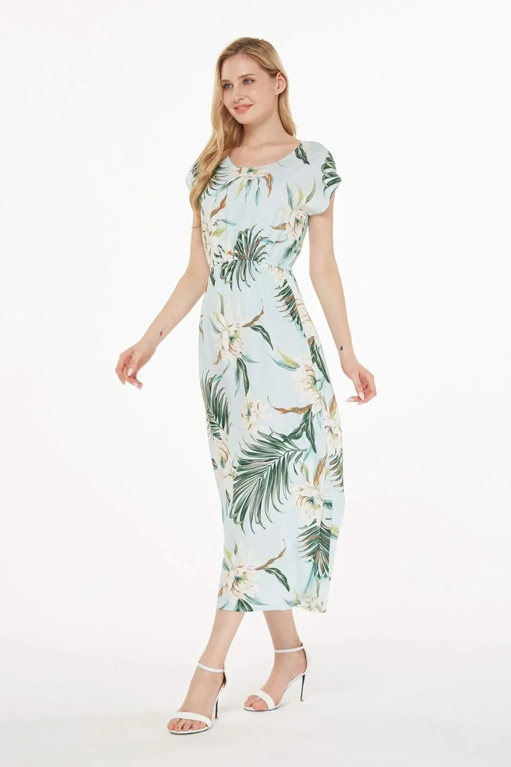 Matchable Family Hawaiian Luau Men Women Girl Boy Clothes in Wispy Cereus Light Blue
