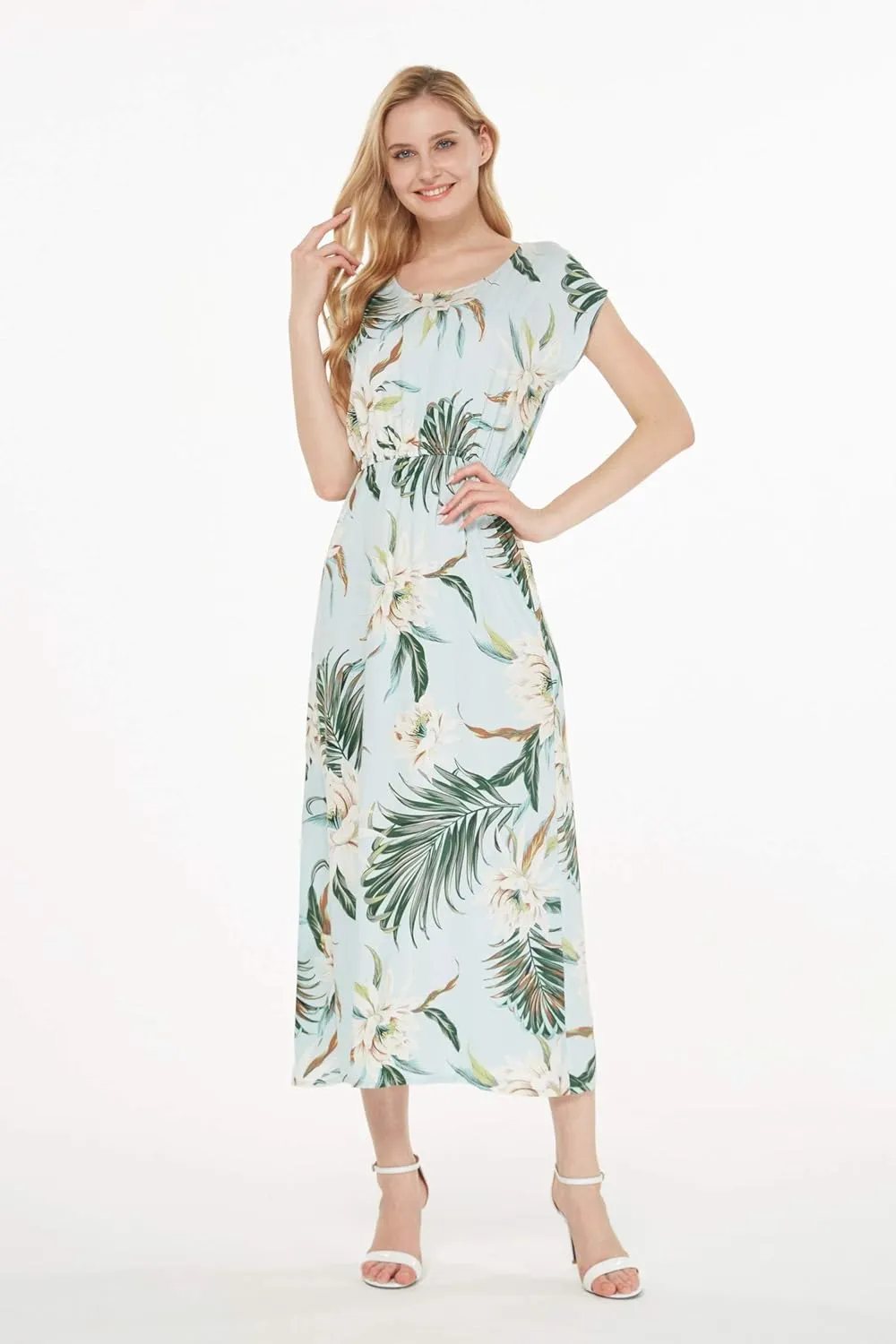 Matchable Family Hawaiian Luau Men Women Girl Boy Clothes in Wispy Cereus Light Blue