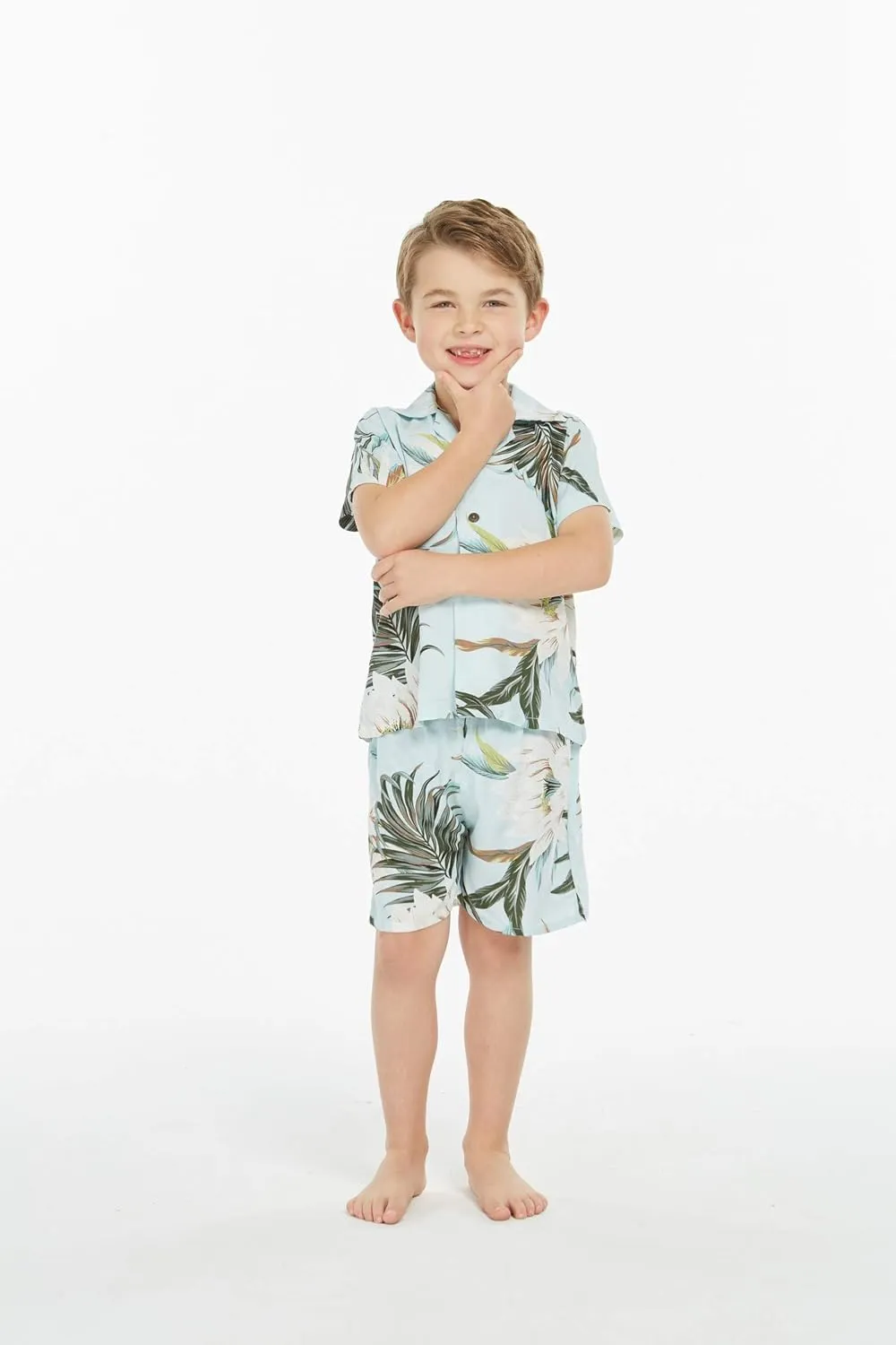 Matchable Family Hawaiian Luau Men Women Girl Boy Clothes in Wispy Cereus Light Blue