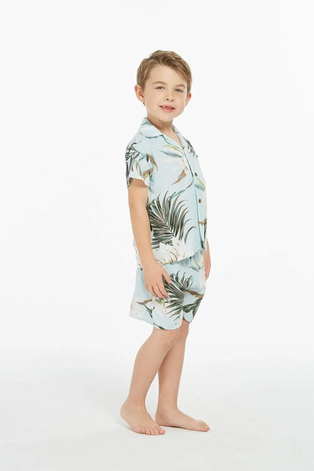 Matchable Family Hawaiian Luau Men Women Girl Boy Clothes in Wispy Cereus Light Blue