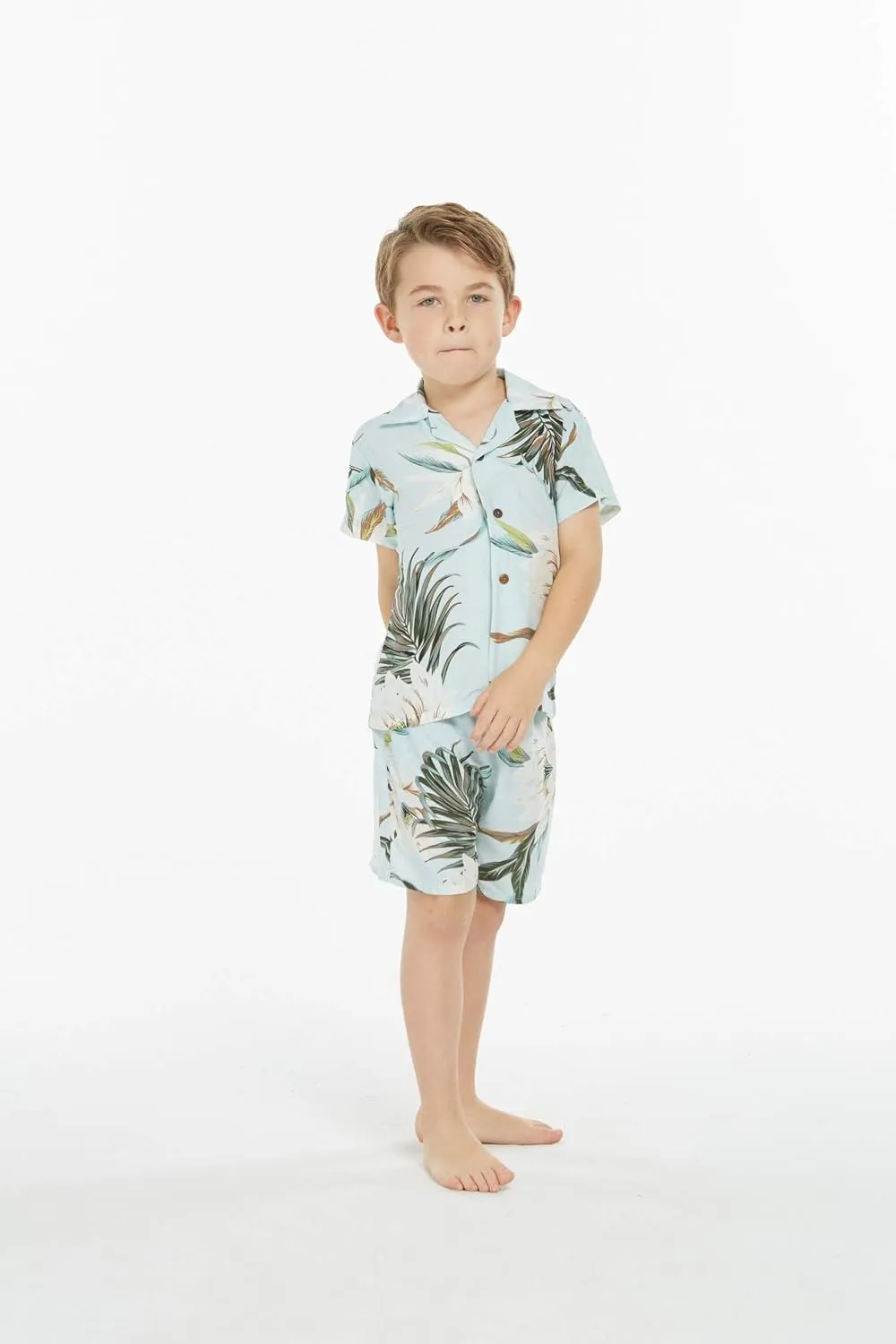 Matchable Family Hawaiian Luau Men Women Girl Boy Clothes in Wispy Cereus Light Blue
