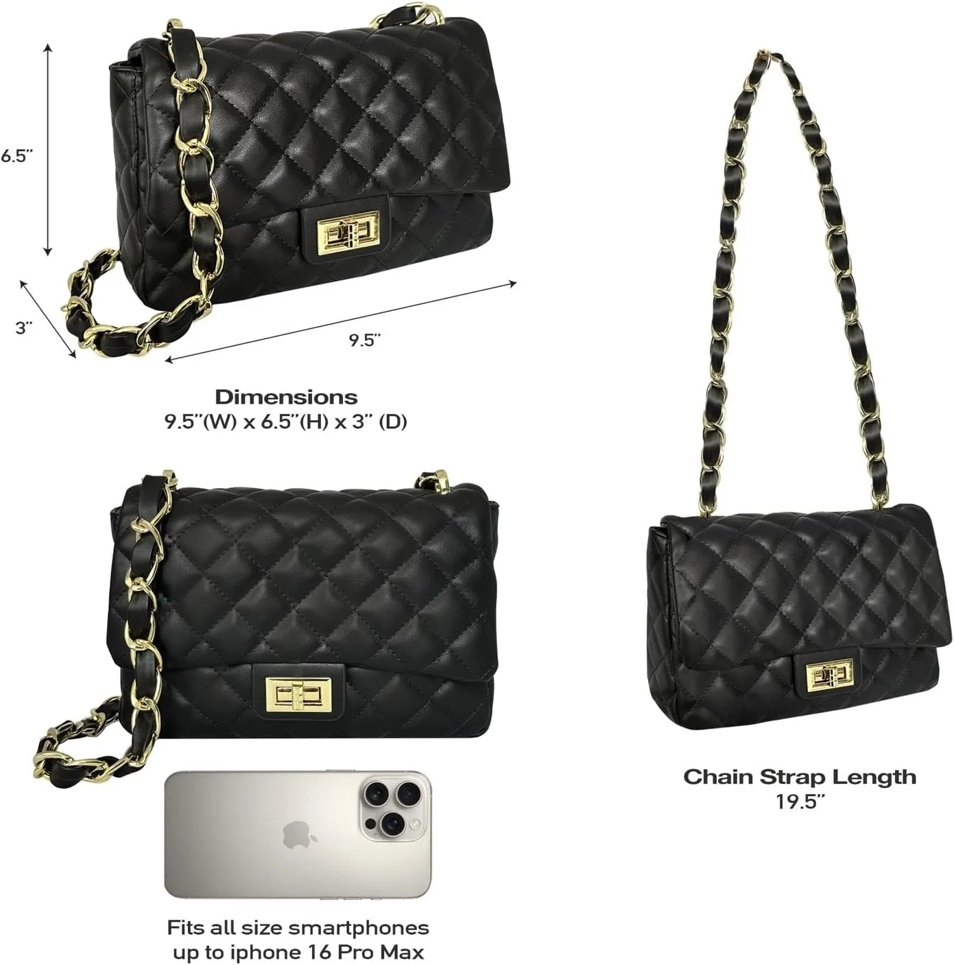 Medium Quilted Leather Crossbody Bag, Designer Soft Shoulder Light Purse, Outer Back Pocket