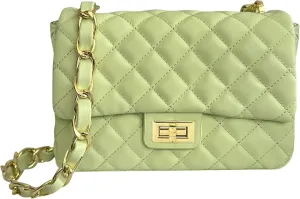 Medium Quilted Leather Crossbody Bag, Designer Soft Shoulder Light Purse, Outer Back Pocket