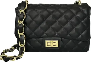 Medium Quilted Leather Crossbody Bag, Designer Soft Shoulder Light Purse, Outer Back Pocket