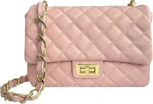 Medium Quilted Leather Crossbody Bag, Designer Soft Shoulder Light Purse, Outer Back Pocket