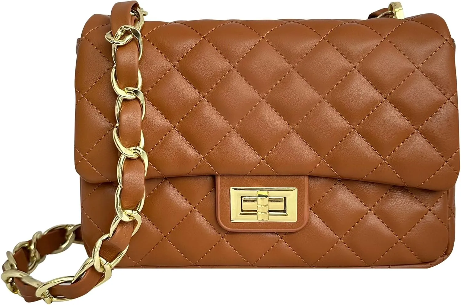Medium Quilted Leather Crossbody Bag, Designer Soft Shoulder Light Purse, Outer Back Pocket
