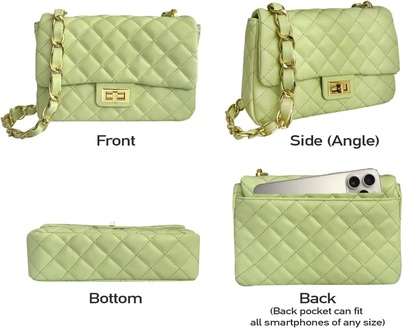 Medium Quilted Leather Crossbody Bag, Designer Soft Shoulder Light Purse, Outer Back Pocket
