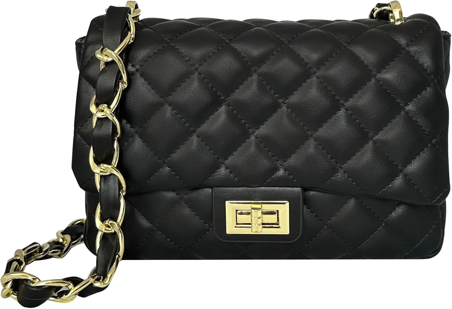Medium Quilted Leather Crossbody Bag, Designer Soft Shoulder Light Purse, Outer Back Pocket