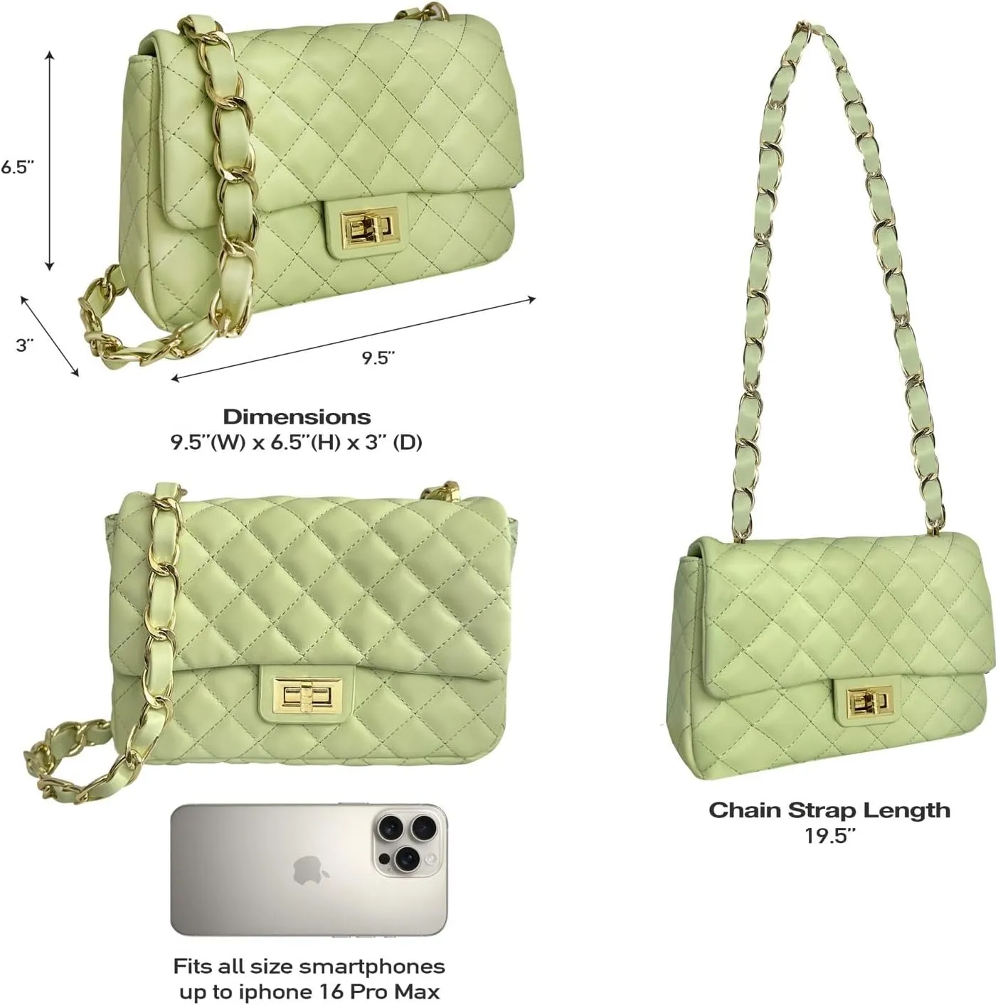 Medium Quilted Leather Crossbody Bag, Designer Soft Shoulder Light Purse, Outer Back Pocket