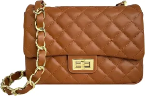 Medium Quilted Leather Crossbody Bag, Designer Soft Shoulder Light Purse, Outer Back Pocket