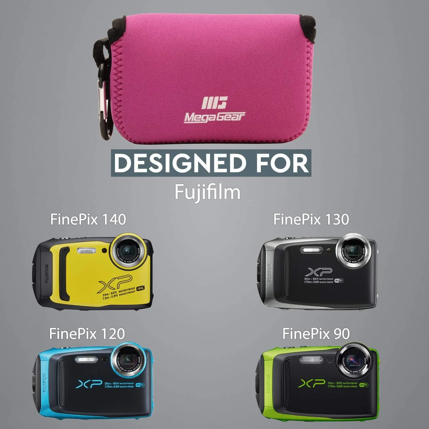 Megagear MG807 Fujifilm Finepix Xp130, Xp120, Xp90 Ultra Light Neoprene Camera Case - Hot Pink