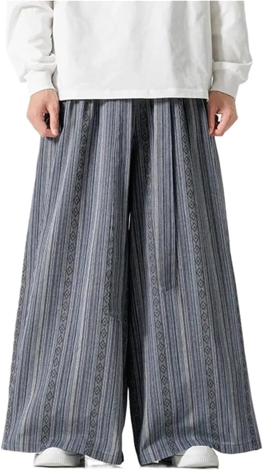 Men Cotton Linen Harem Pants Streetwear Man Casual Elastic Waist Male Oversized Wide-Leg Trouser