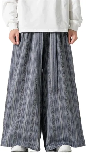 Men Cotton Linen Harem Pants Streetwear Man Casual Elastic Waist Male Oversized Wide-Leg Trouser