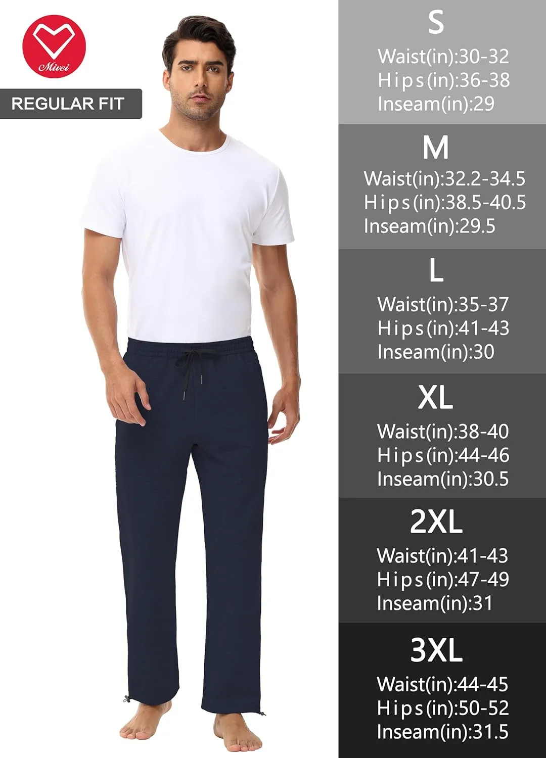 Men's 30" 34" 36" Cotton Yoga Sweatpants - Athletic Casual Lounge Open Bottom Straight Leg Loose Pants Zipper Pockets