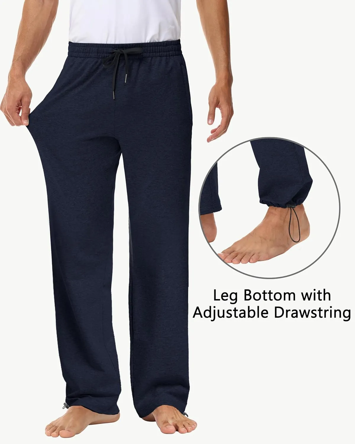 Men's 30" 34" 36" Cotton Yoga Sweatpants - Athletic Casual Lounge Open Bottom Straight Leg Loose Pants Zipper Pockets