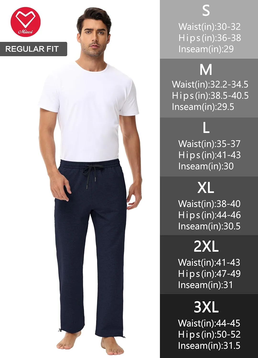 Men's 30" 34" 36" Cotton Yoga Sweatpants - Athletic Casual Lounge Open Bottom Straight Leg Loose Pants Zipper Pockets