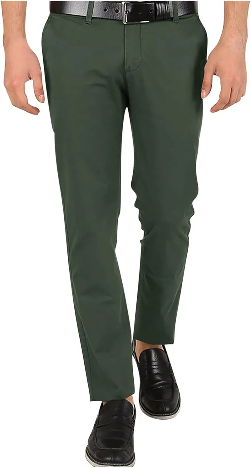 Men's Business Straight Leg Pants Casual Trendy Solid Color Dress Pants Office Work Lightweight Slim Fit Trousers