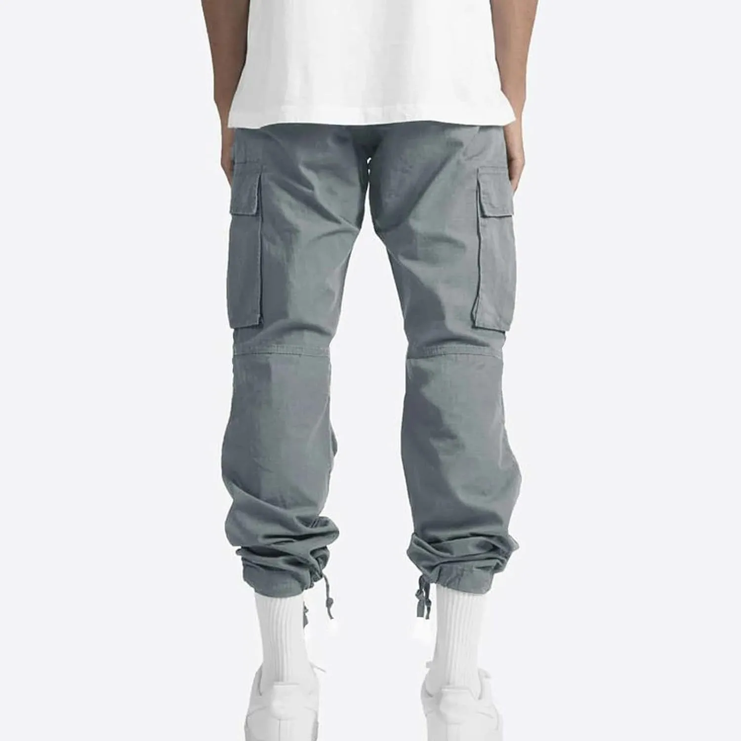 Mens Cargo Sweatpants Drawstring Waist Loose Fit Work Cargo Pants Casual Lightweight Straight Leg Pants with Pockets