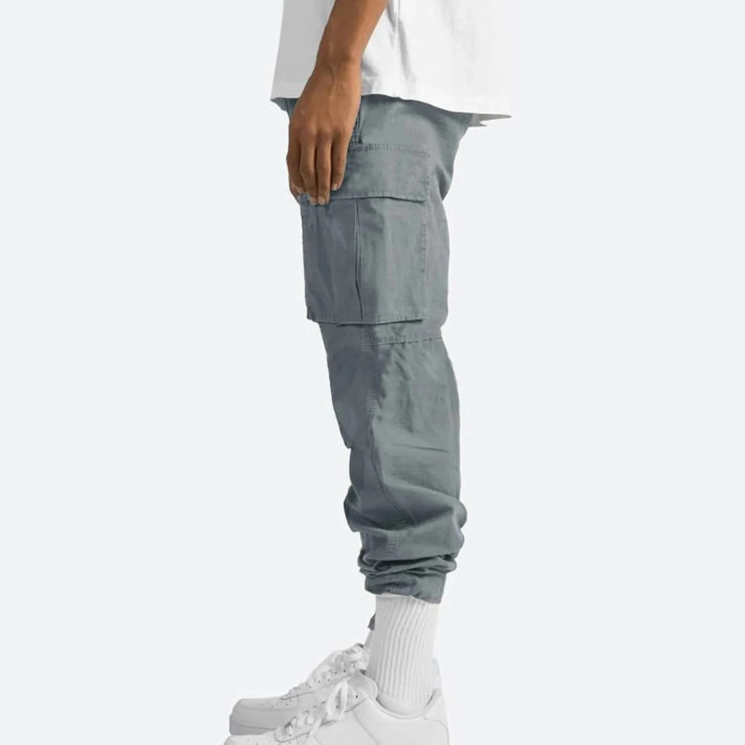 Mens Cargo Sweatpants Drawstring Waist Loose Fit Work Cargo Pants Casual Lightweight Straight Leg Pants with Pockets